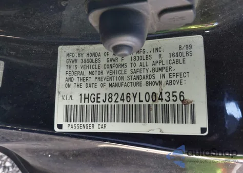 2000 Honda Civic Ex from USA, damaged, VIN 1HGEJ8246YL004356